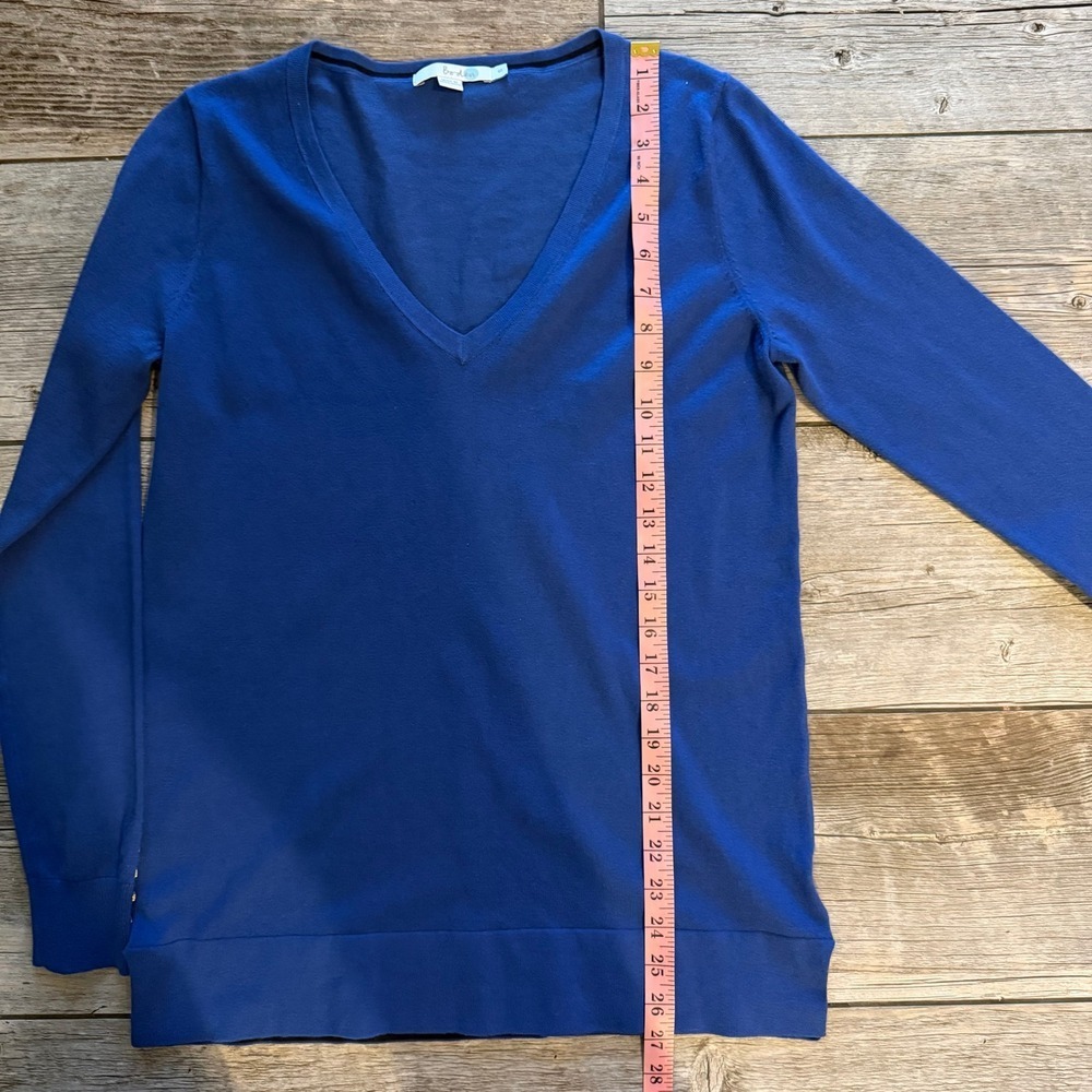 Boden Blue V Neck Long Sleeve Sweater with Gold Button Detail Size S - Picture 8 of 9